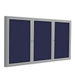 Ghent 3 Door Enclosed Fabric Bulletin Board, Satin Aluminum Frame, 48inH x 96inW, Blue