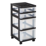 Office Depot Brand Plastic 4-Drawer Storage Cart, 26 7/16in x 12 1/16in x 14 1/4in, Black