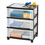 Office Depot Brand Plastic 3-Drawer Storage Cart, 27in x 21-1/2in x 15in, Black