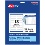 Avery Glossy Permanent Labels With Sure Feed, 94218-WGP100, Rectangle, 15/16in x 3-7/16in, White, Pack Of 1,800