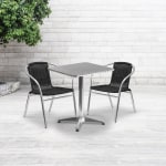 Flash Furniture Lila 3-Piece 23-1/2in Square Aluminum Indoor/Outdoor Table Set With Rattan Chairs, Black