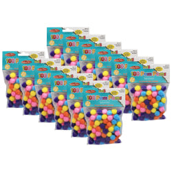 Charles Leonard Pom-Poms, Assorted Hot Colors, 50 Pom-Poms Per Pack, Set Of 12 Packs