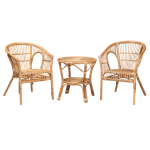 Baxton Studio Alleta Rattan 3-Piece Living Room Set, Natural Brown