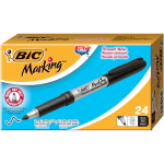 BIC Mark-it Permanent Markers, Fine Point, Silver Barrel, Black Ink, Box Of 24