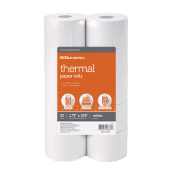 Office Depot Brand Thermal Paper Rolls, 1-3/4in x 230ft, White, Pack Of 10