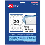 Avery Waterproof Permanent Labels With Sure Feed, 94110-WMF100, Square Scalloped, 1-5/8in x 1-5/8in, White, Pack Of 2,000