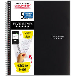 Five Star Wire-Bound Notebook, 8-1/2in x 11in, 5 Subject, College Ruled, 200 Sheets, Black