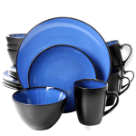 Gibson Soho Lounge 16-Piece Round Dinnerware Set, Black/Blue