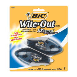 BIC Wite-Out EZ CORRECT Grip Correction Tape - 33.50 ft Length - 1 Line(s) - White Tape - Rubber Grip - 2 / Pack - White