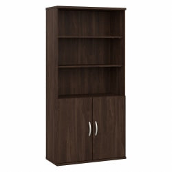 Bush Business Furniture Hybrid 73inH 5-Shelf Bookcase With Doors, Black Walnut, Standard Delivery