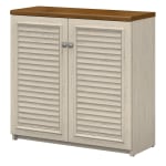 Bush Furniture Fairview Small Storage Cabinet With Doors, Antique White/Tea Maple, Standard Delivery