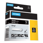 DYMO Vinyl Label Tape, DYM1805436, Permanent Adhesive, 3/4inW x 18L, Thermal Transfer, Black/White