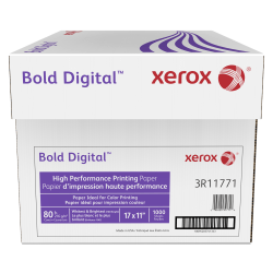 Xerox Bold Digital Printing Paper, Ledger Size (17in x 11in), 100 (U.S.) Brightness, 80 Lb Cover (216 gsm), FSC Certified, 250 Sheets Per Ream, Case Of 4 Reams