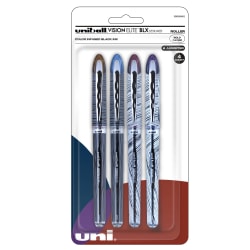 uni-ball Vision Elite Designer Series Rollerball Pens, Bold Point, 0.8 mm, Assorted Barrels, Black Ink, Pack Of 4 Pens