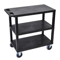 Luxor E-Series Plastic Cart, 3-Shelves, 36 1/4inH x 35 1/4inW x 18inD, Gray