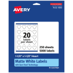 Avery Permanent Labels With Sure Feed, 94602-WMP250, Heart, 1-1/2in x 1-1/2in, White, Pack Of 5,000