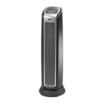 Lasko 5790 1500 Watts Electric Ceramic Oscillating Heater, 2 Heat Settings, 23.5inH x 7.3inW x 7.3inD, Black & Silver