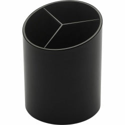 Business Source Large 3-Compartment Plastic Pencil Cup - 3in x 3in x 4.1in x - Plastic - 1 Each - Black