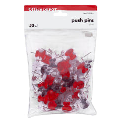 Office Depot Brand Pushpins, 7/16in, Assorted Colors, Pack Of 50