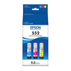 Epson 552 Claria ET Premium High-Yield Cyan, Magenta, Yellow Ink Bottles, Pack Of 3, T552620-S