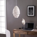 SEI Rosemill Woven Rattan Pendant Lamp Shade, 19in x 11-1/4in, Whitewash