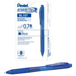 Pentel EnerGel Retractable Gel Pens, Medium, 0.7 mm, 84% Recycled, Blue Barrel, Blue Ink, Pack Of 12 Pens