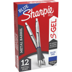 Sharpie S-Gel Pens, Medium Point, 0.7 mm, Gunmetal Barrel, Blue Ink, Pack Of 12 Pens