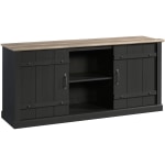 Sauder Select Farmhouse Entertainment Credenza With Sliding Doors For 70in TVs, Raven Oak/Lintel Oak