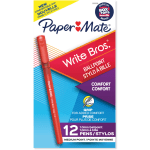 Paper Mate Write Bros Grip Ballpoint Pens, Medium Point, 1.0 mm, Red Barrel, Red Ink, Pack Of 12 Pens