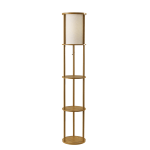 Adesso Stewart Round 2-Shelf Floor Lamp, 62-1/2inH, Off-White Shade/Natural Base