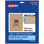 Avery Kraft Permanent Labels With Sure Feed, 94110-KMP100, Square Scalloped, 1-5/8in x 1-5/8in, Brown, Pack Of 2,000