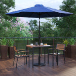 Flash Furniture Lark 5-Piece Outdoor Patio Table Set With 2 Stackable Chairs, Square Table & Umbrella With Base, Navy