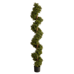 Nearly Natural Boxwood Spiral Topiary 6'H Artificial Tree With Planter, 72inH x 10inW x 10inD, Green/Black