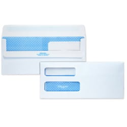 Quality Park #10 Redi-Seal Envelopes, Double-Window, Security, Self-Sealing, White, Box Of 500