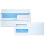 Quality Park #10 Redi-Seal Envelopes, Double-Window, Security, Self-Sealing, White, Box Of 500