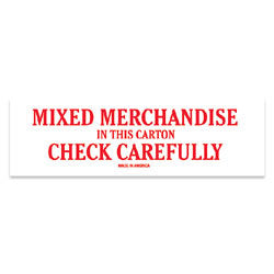 Tape Logic Preprinted Shipping Labels, SCL544, "Mixed Merchandise In This Carton Check Carefully," 2in x 6in, Red/White, Pack Of 500