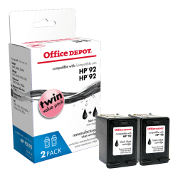 Office Depot Brand Remanufactured Black Ink Cartridge Replacement For HP 92, Pack Of 2, OD292-2