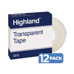 3M Highland 5910 Transparent Tape, 1/2in x 1,296, Pack Of 12