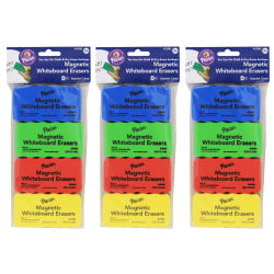 Pacon Magnetic Chalk & Whiteboard Erasers, 2-1/4in x 4-1/4in, Assorted Colors, 4 Erasers Per Pack, Set Of 3 Packs