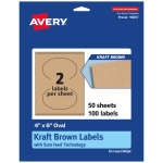 Avery Kraft Permanent Labels With Sure Feed, 94057-KMP50, Oval, 4in x 6in, Brown, Pack Of 100