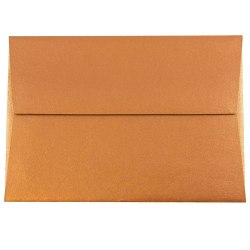 JAM Paper Envelopes, #4 Bar (A1), Gummed Seal, Copper, Pack Of 25