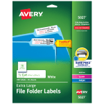 Avery TrueBlock Extra-Large Permanent Inkjet/Laser File Folder Labels, 5027, 15/16in x 3 7/16in, White, Pack Of 450