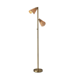 Adesso Cove 2-Light Tree Floor Lamp, 62-3/4inH, Natural Rattan/Antique Brass