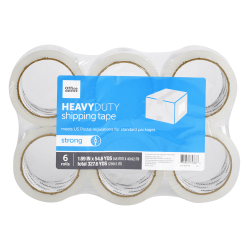 Office Depot Brand Heavy Duty Shipping Packing Tape, 1.89in x 54.6 Yd., Crystal Clear, Pack Of 6 Rolls