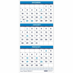 SKILCRAFT 3-Month Vertical-View Wall Calendar - Monthly - 14 Month - December - January - 3 Month Single Page Layout - 12 1/4in x 26in Sheet Size - Wire Bound - Wall Mount - Multi