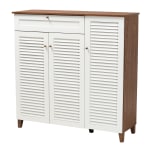 Baxton Studio Coolidge 11-Shelf Shoe Storage Cabinet With Drawer, White/Walnut