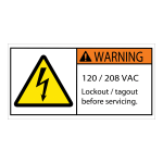 Tape Logic Durable Rectangle Safety Labels, DSL520, 2in x 4in, Warning 120/208 VAC, Roll Of 25 Labels