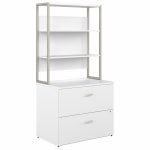 Bush Business Furniture Hybrid 35-11/16inW x 23-3/8inD Lateral 2-Drawer File Cabinet With Shelves, White, Standard Delivery