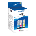 Epson 502 EcoTank Cyan, Magenta, Yellow Ink Bottles, Pack Of 3, T502520-S