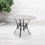 Flash Furniture Round Glass Dining Table With Crescent Frame, 29-1/2inH x 45inW x 45inD, Clear/Black